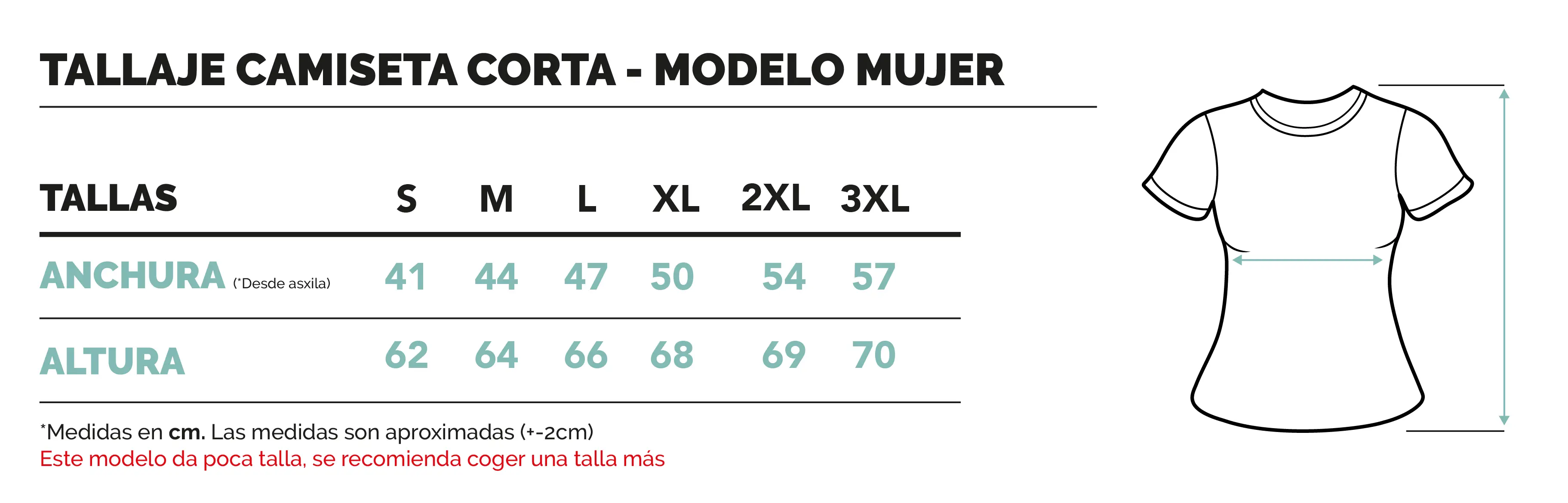 Tabla talla camiseta ajustada mujer