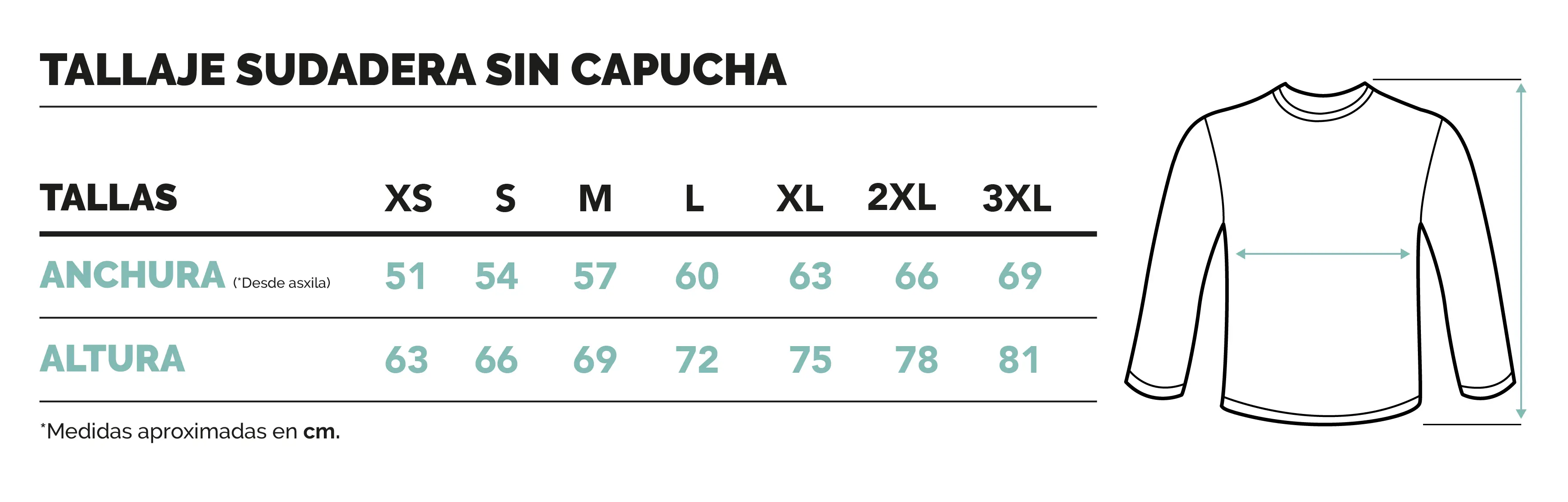 Tabla talla sudadera